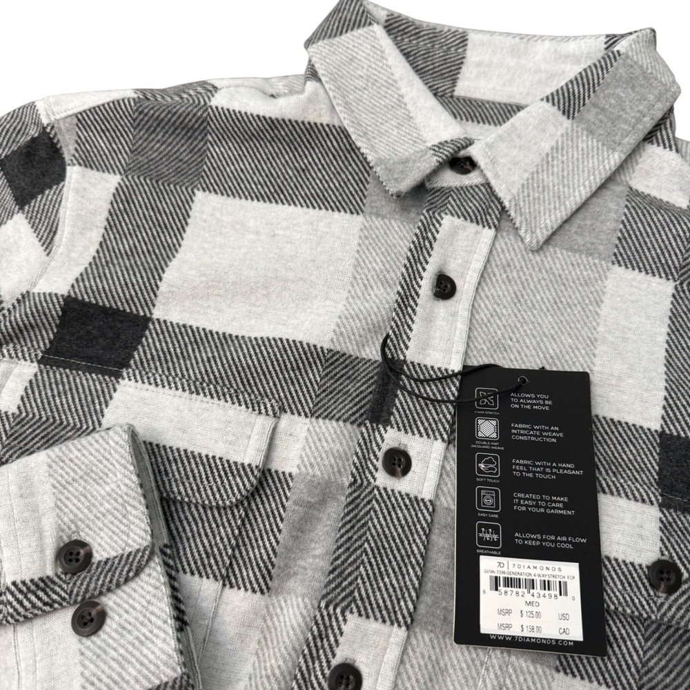 7 Diamonds Mens Generation Soft Flannel Shirt Grey Black Plaid GSMK-7396 M